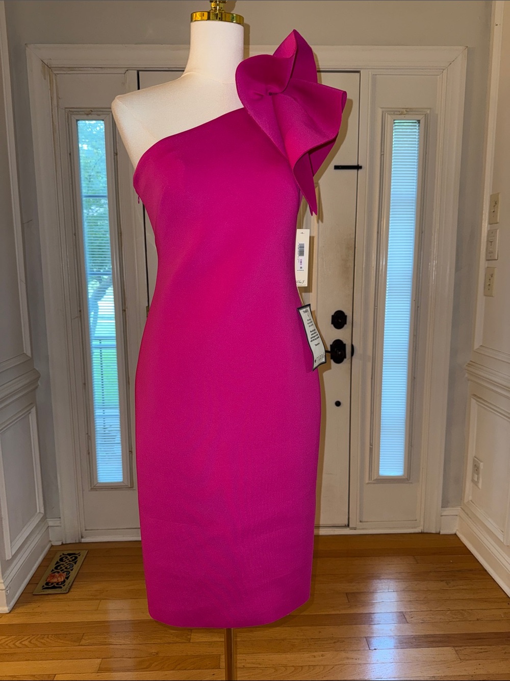 Eliza J Ruffled- Shoulder Cocktail dress in Fuchsia